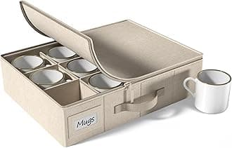 Sorbus Coffee Mug Organizer - Storage Case with Hard Shell, Label Windows, Handles & Dividers (Fits 12 Mugs)