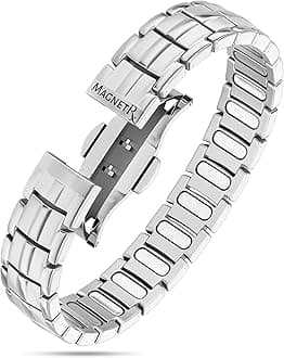 MagnetRX Magnetic Bracelets for Men - EllipseMAX 5X Strength 5,000 Gauss Magnets - Designed in USA & Patent Pending - Premium Titanium Mens Magnetic Bracelet & Adjustable Length (Silver)