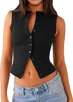 Womens Going Out Tops Summer Spring Ribbed Tank Sexy Crop Cute Y2K Button Down T Shirts Fashion Clothes 2026