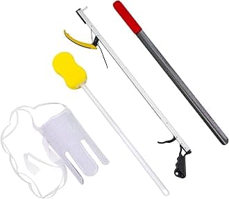 FabLife Hip Kit Daily Living Aids for Mobility, Hip Replacement Recovery, Knee and Back Surgery Includes Grabber Reacher, Bath Sponge Stick, Flexible Sock Aid, Shoehorn