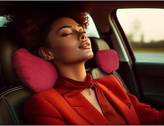 2pcs Car Neck Pillow for headrests,Support Drive Seats Head Cushion Pillows,Superfiber Suede,Plant-Based Polyester,Thickness & Height Adjustable,11.8x7.5,Inner Liner fillable(Bright Red)