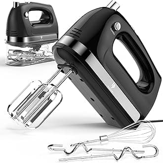 Hand Mixer Electric, 400W Food Mixer 5 Speed Handheld Mixer, 5 Stainless Steel Accessories, Storage Box, Kitchen Mixer with Cord for Cream, Cookies, Dishwasher Safe, Black