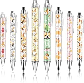 Ireer 8 Pcs Ballpoint Pens for Women 1.00 mm Cute Black Ink Fancy Pens Fine Point Smooth Writing for Students Classroom Office Supplies(Corgi)