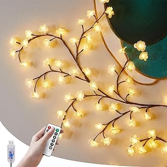 White Cherry Blossom Lights for Wall 3.94 FT 48LEDs Tree Branch Lights with Remote and 8 Lighting Modes Cherry Blossom Garland Vine Light for Bedroom Indoor Wall Wedding Christmas Decor
