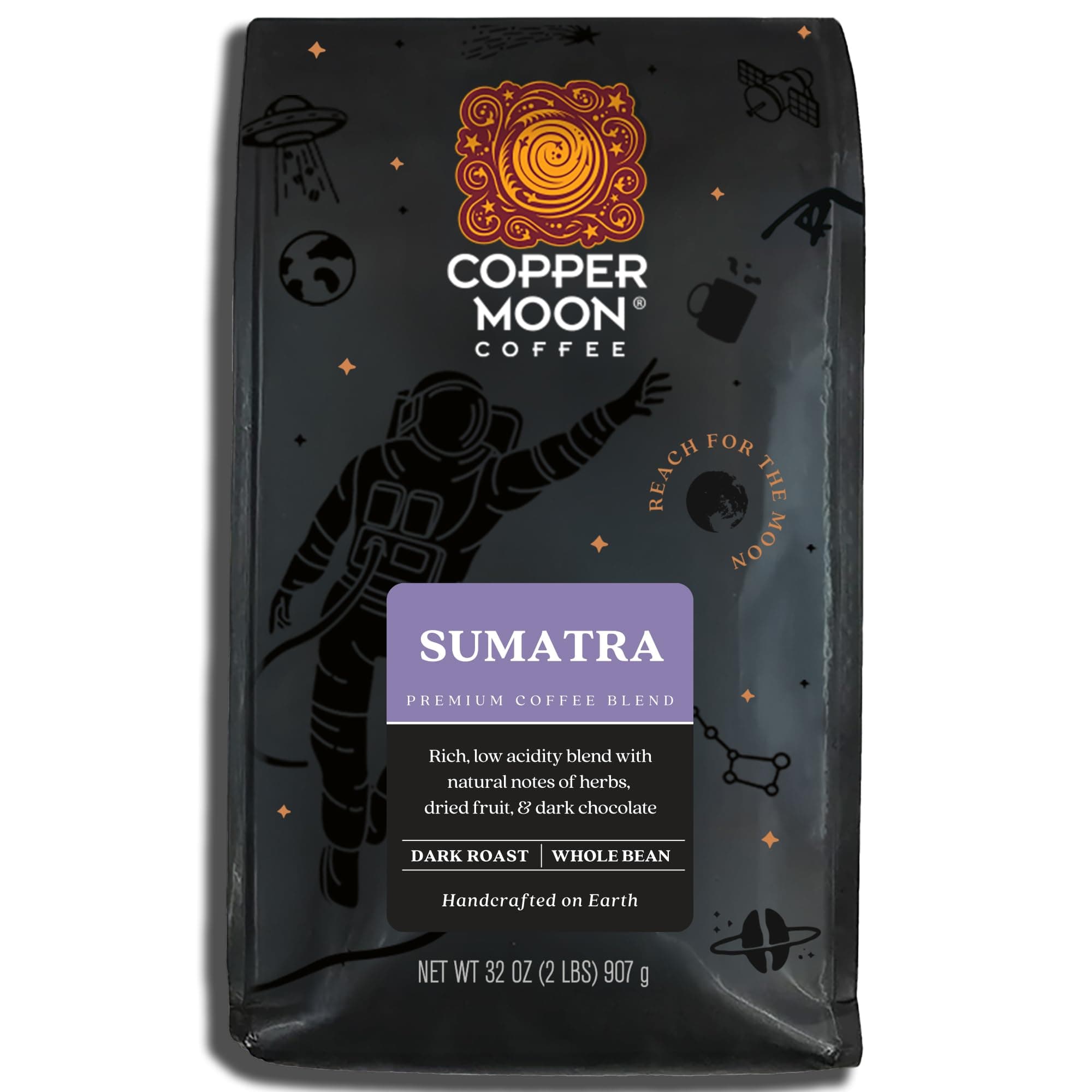 Copper Moon Dark Roast Whole Bean Coffee, Sumatra Blend, 2 Lb