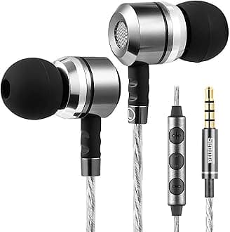 SP3060VC Wired Earbuds with Mic, in Ear Headphones with Deep Bass, Noise Isolating Earphones, 10mm Drivers, Tangle Free Cable, 3.5mm Jack