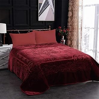 JML Heavy Korean Mink Blanket King Size 85x95Inches 9Lbs, Soft and Warm, Thick Raschel Printed Blanket for Autumn, Winter, Bed, Home, Gifts(Burgundy)