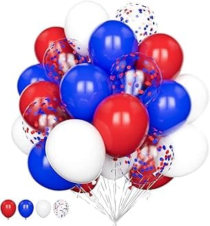 Blue Red and White Balloons Set, 20Pcs 12 Inch Royal Blue White Red Confetti Helium Latex Balloons Pack for Britain Platinum Jubilee Union Jack Theme Birthday Wedding Baby Shower Party Decorations