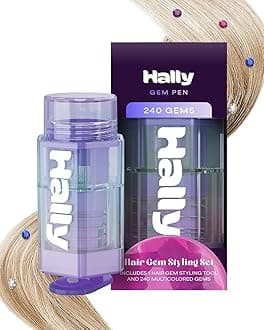Hally Hair Gem Pen for Girls 240 Stick-On Hair Gems & Stamper Tool Hair Jewels Kit for Kids, Festivals, School, Christmas, Parties, Weddings Easy to Apply & Remove Hair Accessories