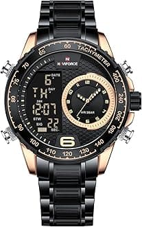 Watch for Men Dual Display Digital Quartz Watches Multifunctional Business Stainless Steel Wristwatch