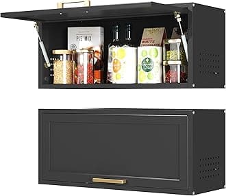 Coolsun Metal Wall Cabinet, Garage Wall Cabinet with Up-Flip Door, 31.5" W Wall Mounted Metal Storage Cabinet for Kitchen,Garage,Basement,Ware House Assembly Required (13.8" H Black)