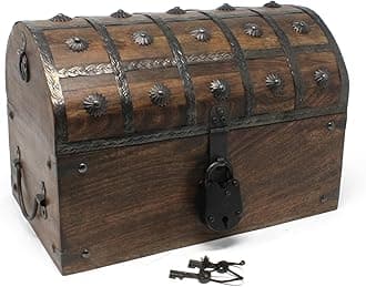 Nautical Cove Handmade Pirate Treasure Chest for Kids Prizes & Classroom with Lock and Skeleton Keys – Lockable Wooden Storage Chest Box, Pirate Decor, Decorative Wooden Box - (Large 13 x 8 x 8.75)