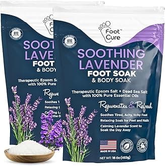 Soothing Lavender Foot Soak with Epsom Salt - Best Toenail Treatment, & Softens Calluses - Soothes Sore & Tired Feet, Foot Odor Scent, Spa Pedicure - Made in USA - 2 Pack