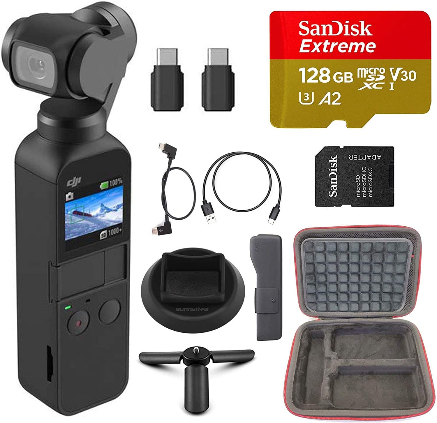 Osmo Pocket Handheld 3 Axis 4k Gimbal Stabilizer with Integrated Camera Bundle, w/Extreme SD Card, Base, and More (Must-Have)