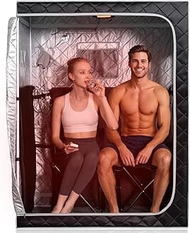 Smartmak Portable Far Infrared Sauna, Home One or Two Person Sauna Box with 660nm Red Light Therapy Lamp, X-Large Full Size Indoor SPA Tent for Body Recovery, Remote Control, Folding Chairs