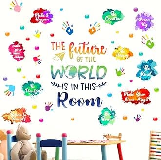 Leinuosen Kids Wall Decals Classroom Colorful Inspirational Decals Daycare Playroom Wall Decor Motivational Positive Saying Sticker(Future of The World)
