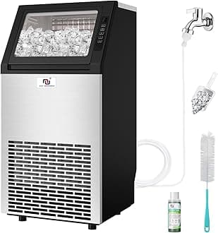 Freestanding Ice Maker Machine - 100 lbs/Day Under-Counter Stainless Steel Ice Maker with 26 lbs Storage, Self-Cleaning, Automatic Inlet Water Line for Clear Ice Cube & Chilled Water for Business