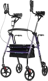Upright Walker, Stand Up Rollator Walker with Padded Seat and Backrest, Compact Folding, Fully Adjustment Frame for Seniors, Purple
