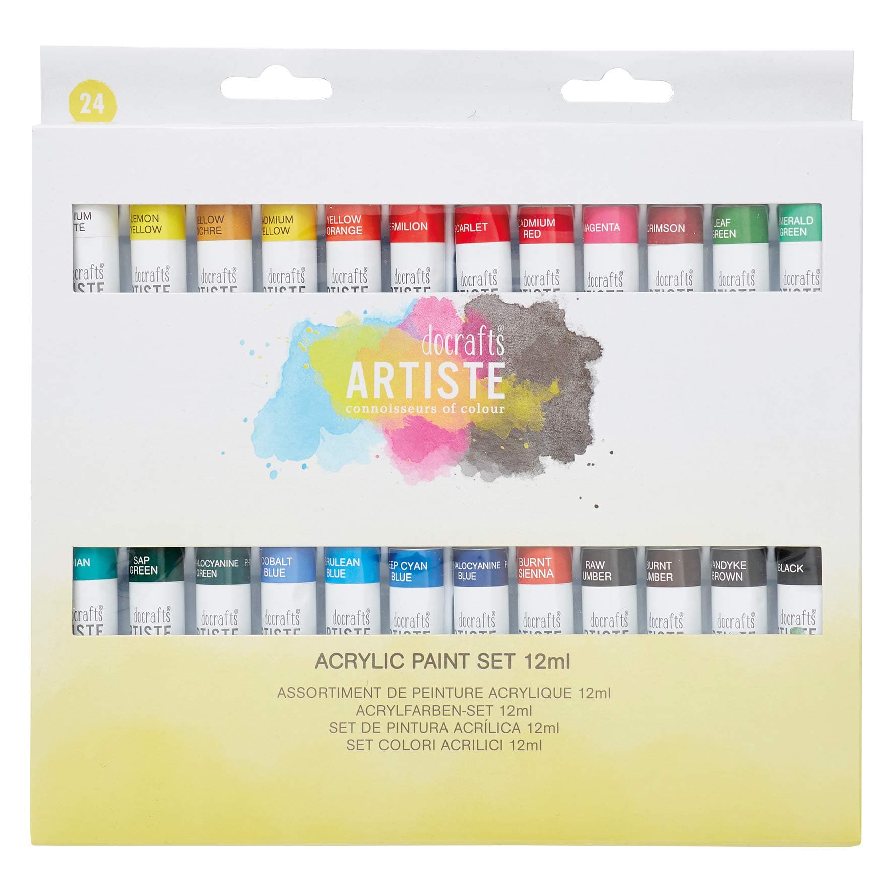 Acrylic Paint Set 12ml 24 Pack Vibrant Colours, Quick-Drying Professional Art, Craft and Hobby Artists Paint. Water-Based Paints Cover All Surfaces with Ease, Ideal for Travel Artists