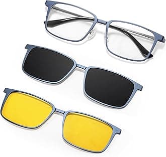 TEAPLMTT Magnetic Clip On Polarized Sunglasses for Men Retro Square Night Driving Al-Mg Glasses UV Protection