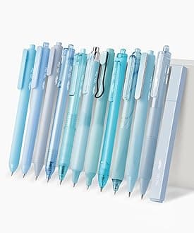 Mr. Pen- Gel Pen Set, 12 Pack, Pastel Blue Barrels, 1 x Aesthetic Highlighter, 0.5mm Black Ink Gel Pens for Journaling