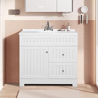 UEV 36" White Bathroom Vanity with Sink Combo,Vanity Sink Set, Stainless Steel Faucet with Adjustable Water Temperature,Triple