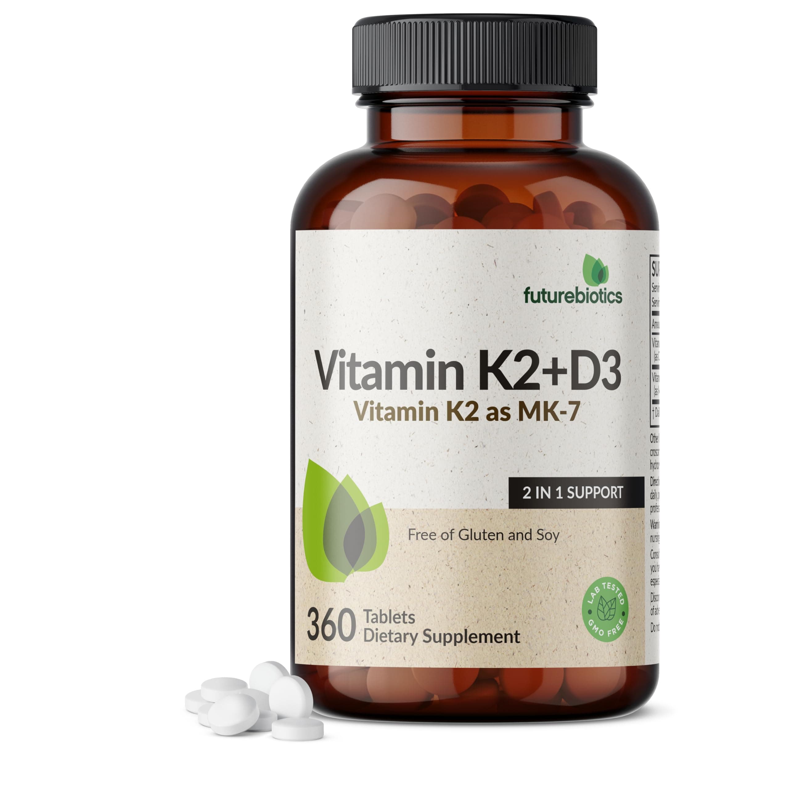 Vitamin K2 with D3, 2 in 1 Support, 5000 IU Vitamin D3 & 90 mcg Vitamin K2 MK-7 Non-GMO, 360 Tablets