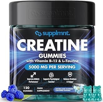 Creatine Gummies 5000mg 120ct Max Strength Muscle Growth Recovery Supplements for Men & Women Creatine Monohydrate, B12 & L-Taurine Chewable Gummies, 1 Month Supply (Blue Raspberry)