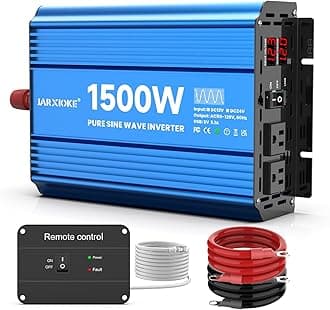 1500 Watt Pure Sine Wave Power Inverter, 12 Vdc to 110 Vdc to 120 Vdc, for Home, RV and Off-Grid Solar Systems, with 2 AC Outlets and USB Port, LCD Display, with Remote Control