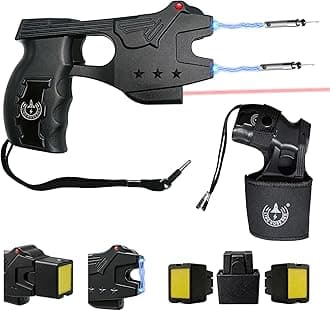 Heavy Duty Stun Gun for Self Defence,15 Foot Range, 1.80 µC Painful,LED Flashlight,Rechargeable Stun Gun for Man and for Woman, Safety Switch,Holster Included - Design Patent Pending