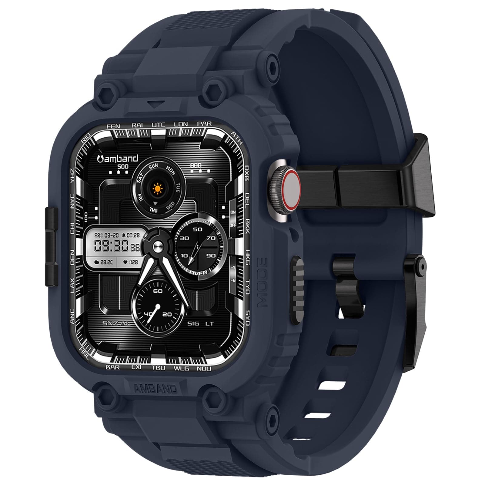 amBand M1 Rugged Case with Strap Compatible with Apple Watch Series 8/7 45mm, Durable TPU Military Sport Wristband with Bumper Protective Cover Designed for iWatch 6/SE/5/4/3/2/1 44mm 42mm Men