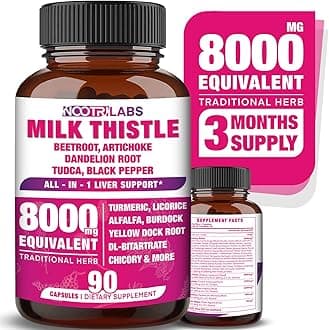 All-in-1 8000mg Highest Potency Milk Thistle NAC BeetRoot Artichoke Dandelion Root - Liver Health Support, Cleanse Detox & Repair, Antioxidant, Plus TUDCA Choline and Ginger - 90 Vegan Capsules