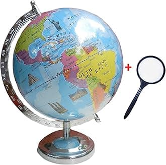 GeoKraft Educational 8 Inch Political Metal World Globe with Magnifying Glass