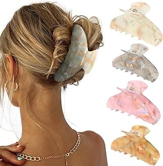 4Pcs Large Acrylic Hair Claw Clips - Strong Hold Thick Hair Banana Barrettes for Women Girls (Hair Clips, Banana(gray/champagne/green/pink))
