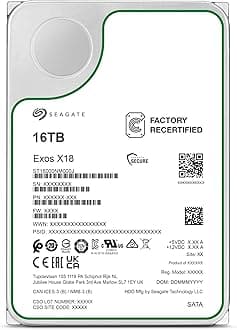 Seagate Exos X18 Enterprise 16TB HDD, CMR 3.5" Hyperscale SATA 6GB/s, 7200rpm, 512e, 4Kn Fast Format, Low Latency with Improved Caching, Model No.: ST16000NM000J (Refurbished)