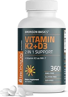 Vitamin K2 D3 (MK7) Supplement Non-GMO Formula Vitamin D3 5000IU (125 mcg) & 90 mcg K2 MK-7, Easy to Swallow D & K Complex, 360 Tablets