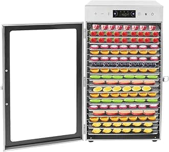 Food Dehydrator with 18 Grids, 800W, Stainless Steel, Silver, Rectangular, Countertop, 86-194, 0-24 H