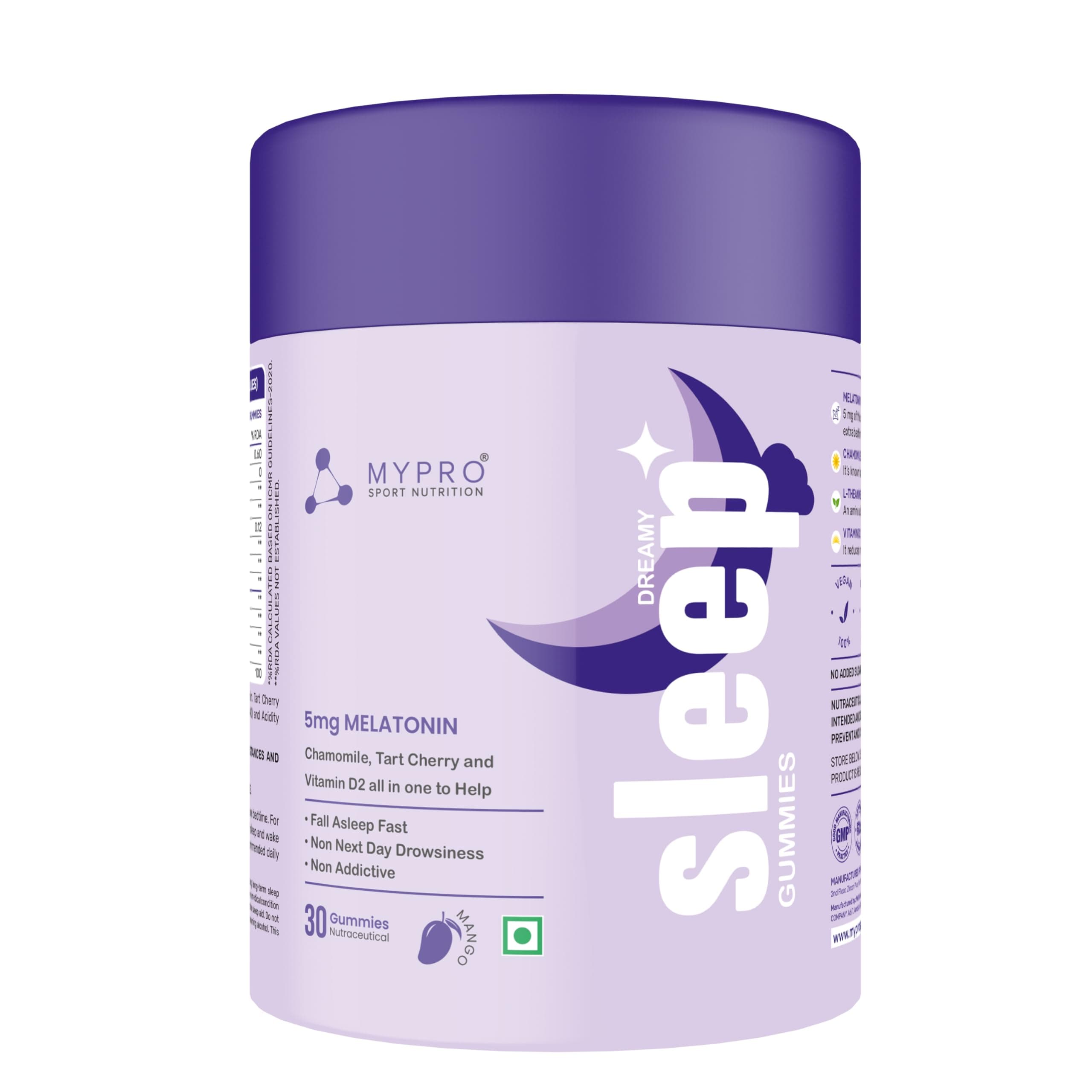 Melatonin Sleep Gummies | No Side Effect With Chamomile,Tart Cherry & Vitamin D2 | Promotes Deep Sleep | Calms Brain & Relaxes Nerves | Wake Up Fresh & Energetic - 30 Gummies