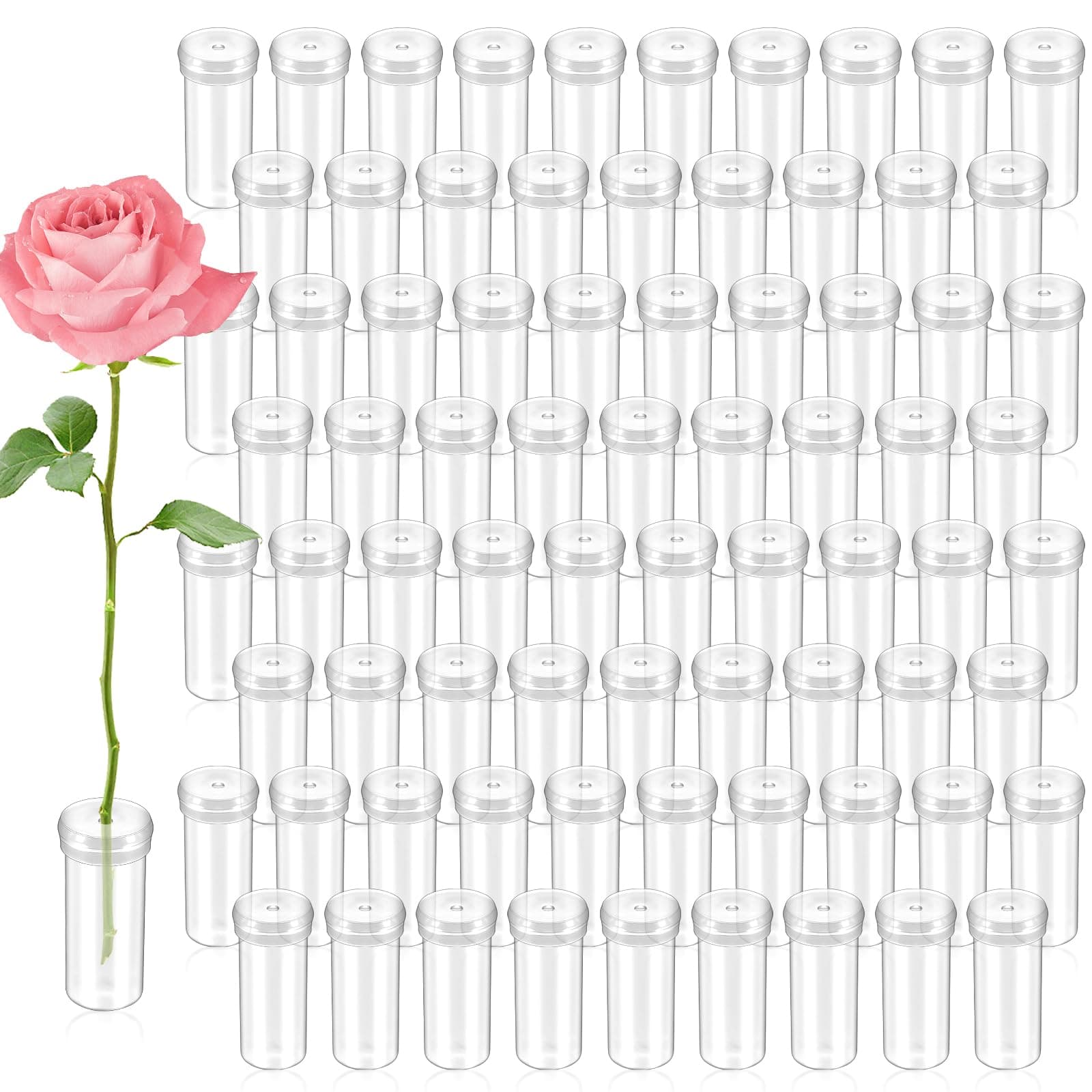 100 Pack 1.6'' Clear Plastic Flower Vials with Caps, Floral Water Tubes for Keeping Flowers Fresh