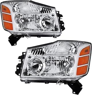 JSBOYAT Headlight Assembly Compatible with 2004-2015 Nissan Titan / 05-07 Armada OEM Replacement Headlamp Passenger and Driver Side Chrome Housing with Amber Reflector