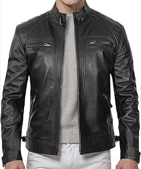 - Men's Black Genuine Lambskin Leather Biker Jacket VINTAGE REAL MOTORCYCLE JACKETS FOR MEN