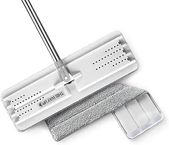 JOYMOOP Flat mop, Microfiber Floor and Wall Cleaner with 50" Mop Handle and Flexible 13" Flat Head - White