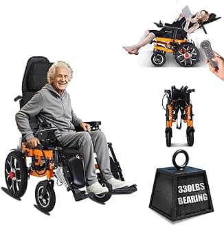 Reclining Electric Wheelchairs for Adults,20" Seat Foldable Motorized Wheelchair Reclining Wheelchair for Seniors, Lightweight All-Terrain Power Wheelchair,Airline Approved-Support 330lbs(Orange)