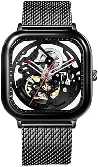 Automatic Mechanical Watch C Series Skeleton Analog Wrist Watch with Milanese and Leather Strap Sapphire Crystal Mirror Gifts for Men and Women