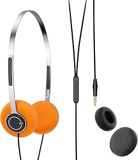 iKF Y3 Wired Headphones, Retro Classic Headset, Adjustable Headband, 3.5mm Jack, Lightweight, Replaceable Orange Ear Pads 80S 90S Y2K Old School Suitable for Computer/PC/Laptop/CD Player