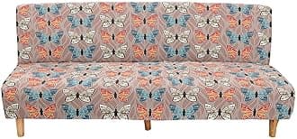 Mateju Armless Sofa Bed Cover, Butterfly Pattern Folding Sofa Bed without Armrests, Non Slip Stretch Futon Slipcover Protector for 2-3 Seater, Washable Couch Bed Slipcovers (Light Brown,160-190cm)
