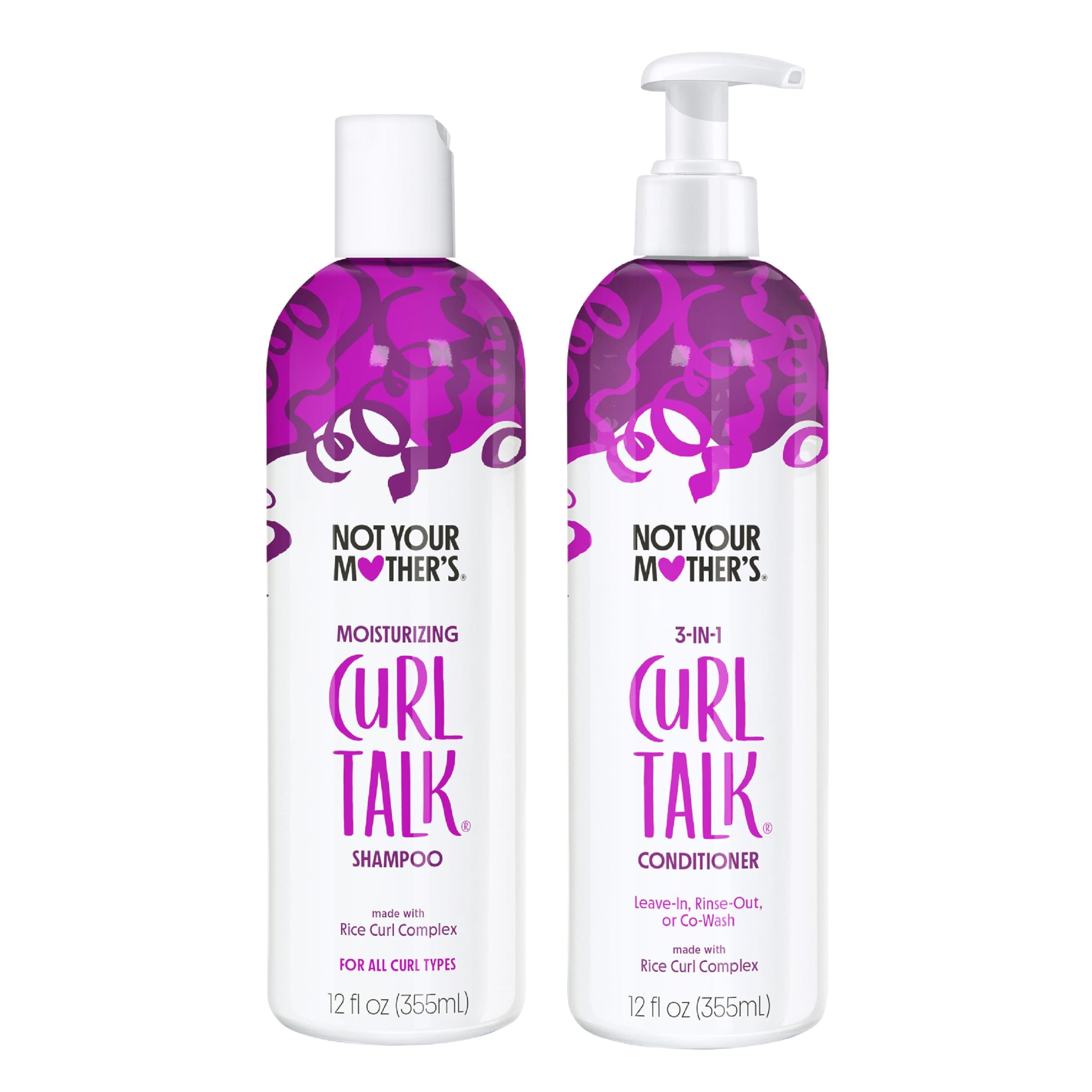 Curl Talk Shampoo and Conditioner (2-Pack) - 12 fl oz Each - Cleanse, Hydrate, Moisturize, & Enhance Curls - Long-Lasting Frizz Control for All Curly Hair Types