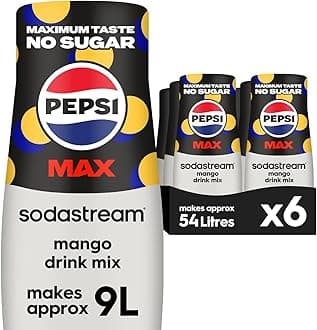 – Pepsi MAX Mango Fizzy Water Flavouring Syrup, Sugar Free Soda Syrup, Zero Sugar Pepsi Flavour, 6 x 440ml Multipack, Home Soda, Flavoured Sparkling Water, Drink Mix, Makes Approx 54L