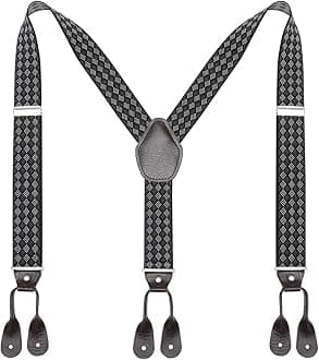 Mens Brown Button End Suspenders - Adjustable Elastic Y Shape Tuxedo Suspender