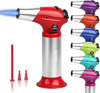 TBTEEK Butane Torch T901, Kitchen Torch Cooking Torch with Safety Lock & Adjustable Flame for Cooking, BBQ, Baking, Brulee, Creme, DIY Soldering(Butane Not Included), Red